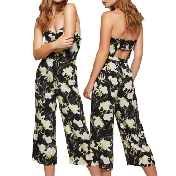 Miss Selfridge Pants - Miss Selfridge Black, Yellow, & White Floral Jumpsuit